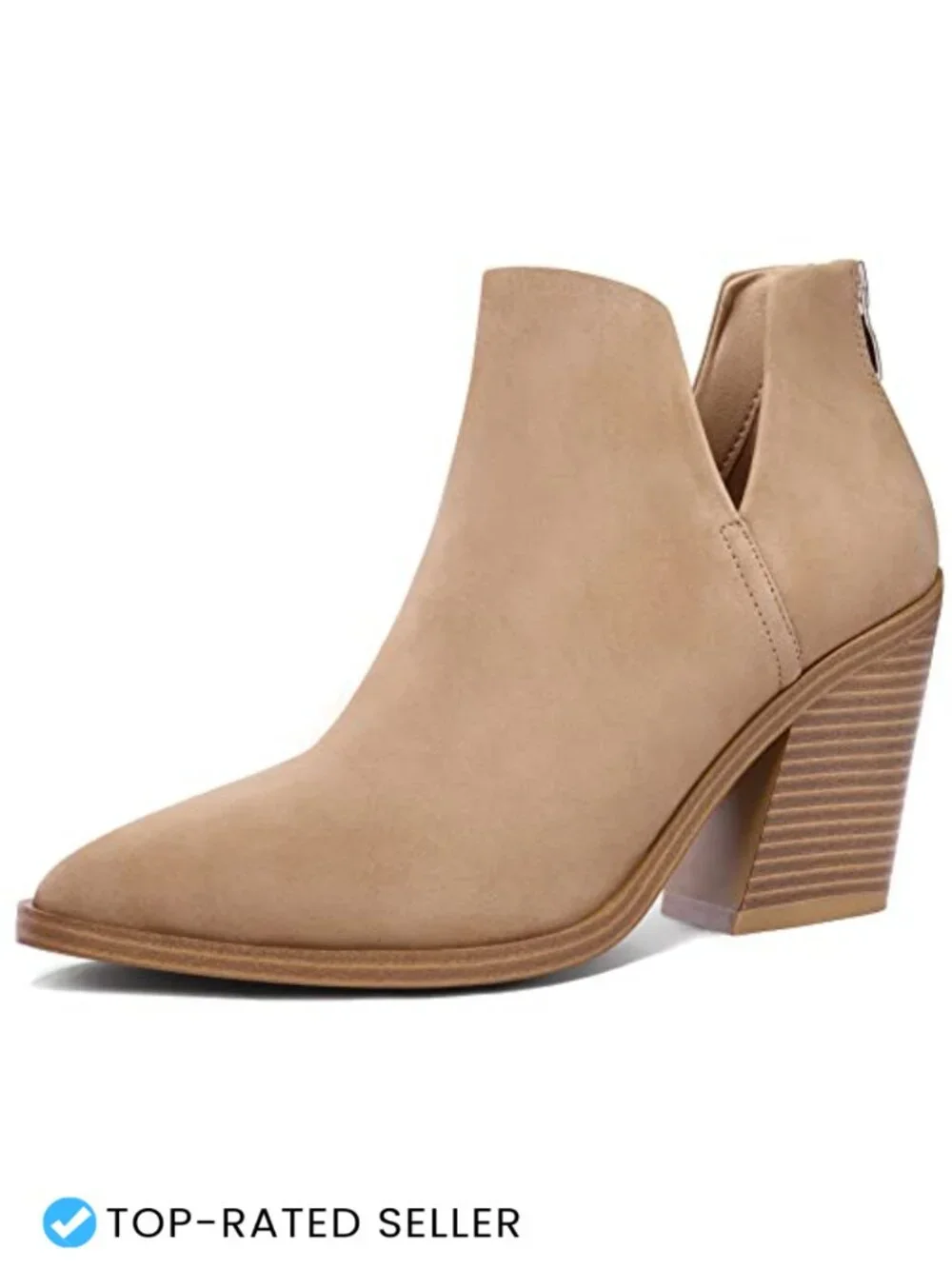 Slip on Cutout Pointed Toe Chunky Stacked Mid Heel Ankle Booties